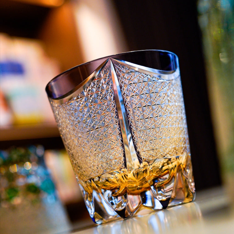 Edo Kiriko Handcrafted Purple Phoenix Whiskey Glass GoGlassCup