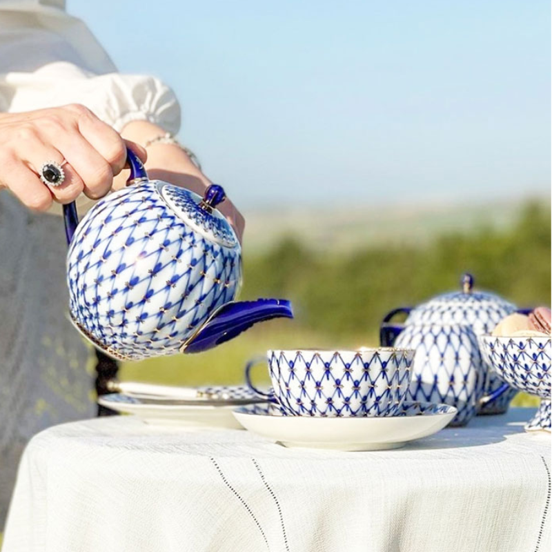 LOMONOSOV Cobalt Blue Handcrafted Porcelain Tea Set