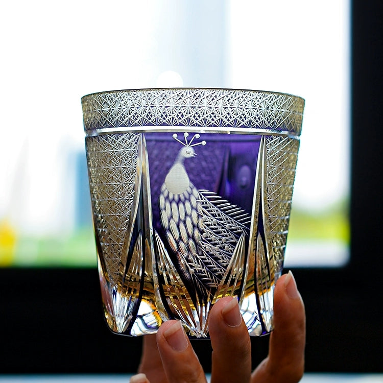 Edo Kiriko Handcrafted Violet Peacock Whisky Glass - Crystal Glass GoGlassCup