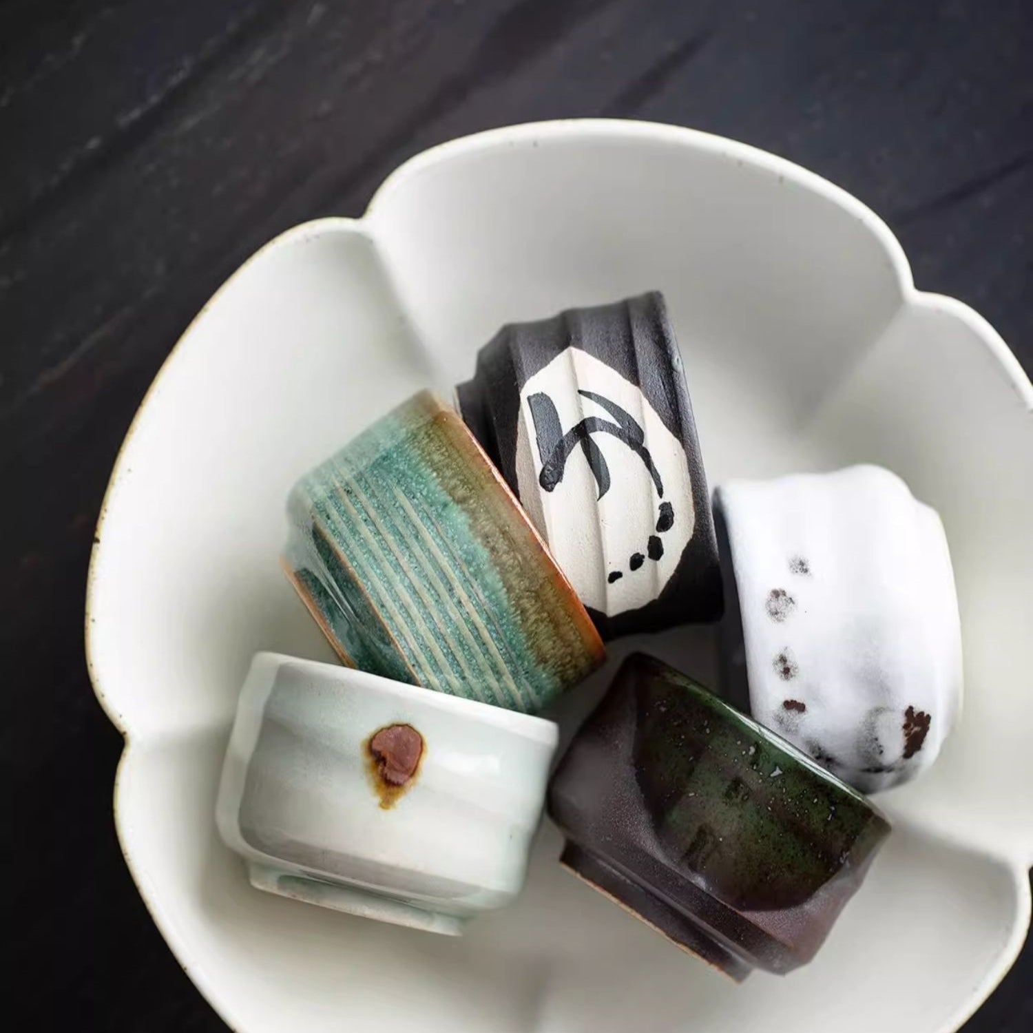 Hatsuichi Mino Ware Handcrafted Yuugiri Ceramic Tea Cups Set