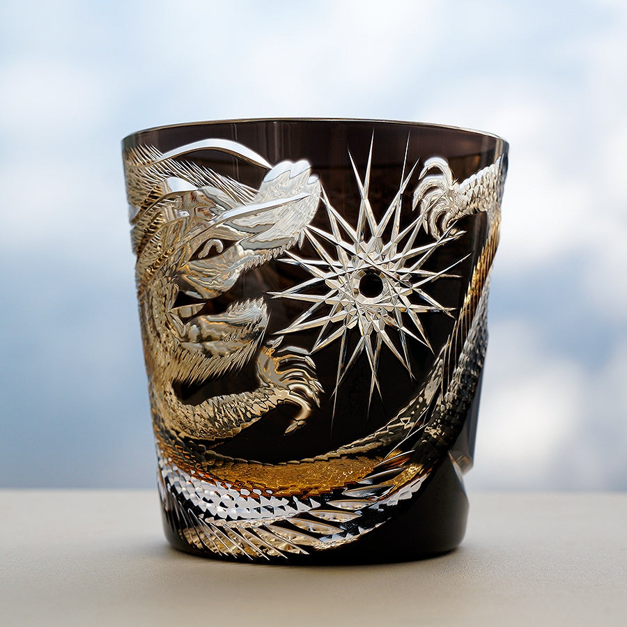 Edo Kiriko Handcrafted Soaring Dragon Whiskey Glass GoGlassCup