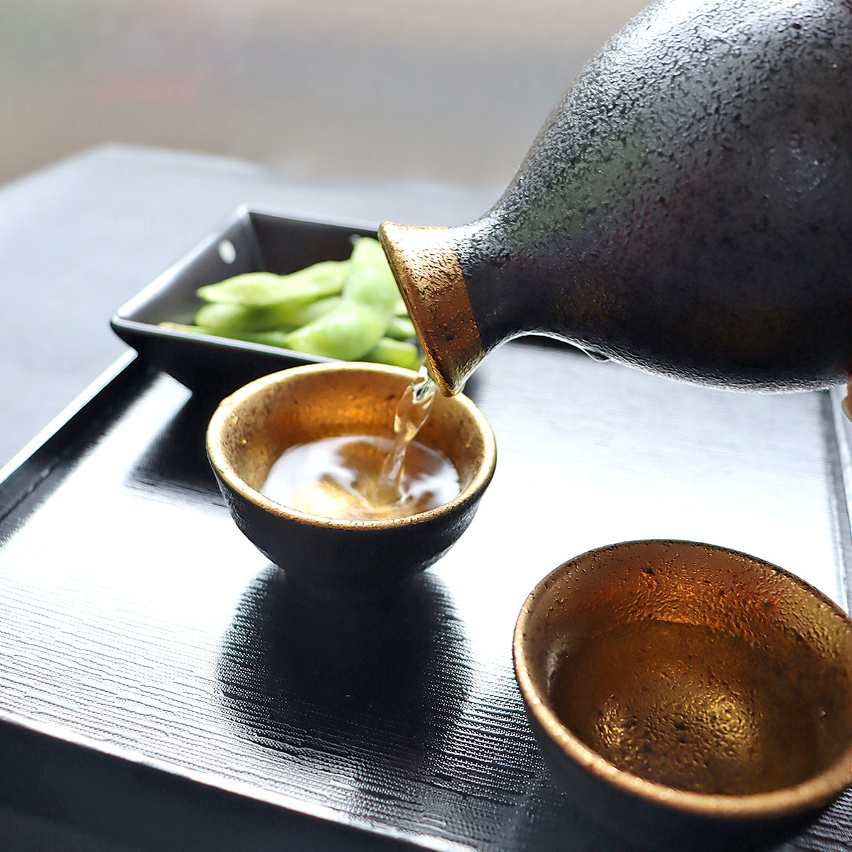 Jinpo Handcrafted Kinsai Gold Ochoko Sake Set with Wooden Box