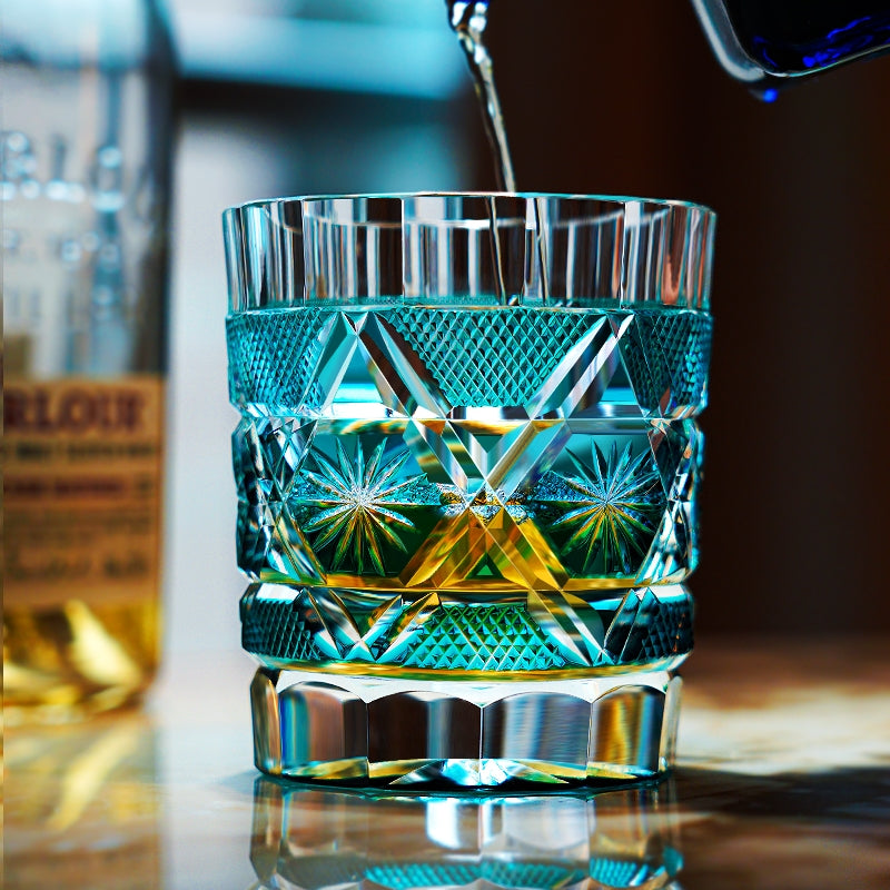 Edo Kiriko Handcrafted Kiku Suji Whiskey Glass GoGlassCup