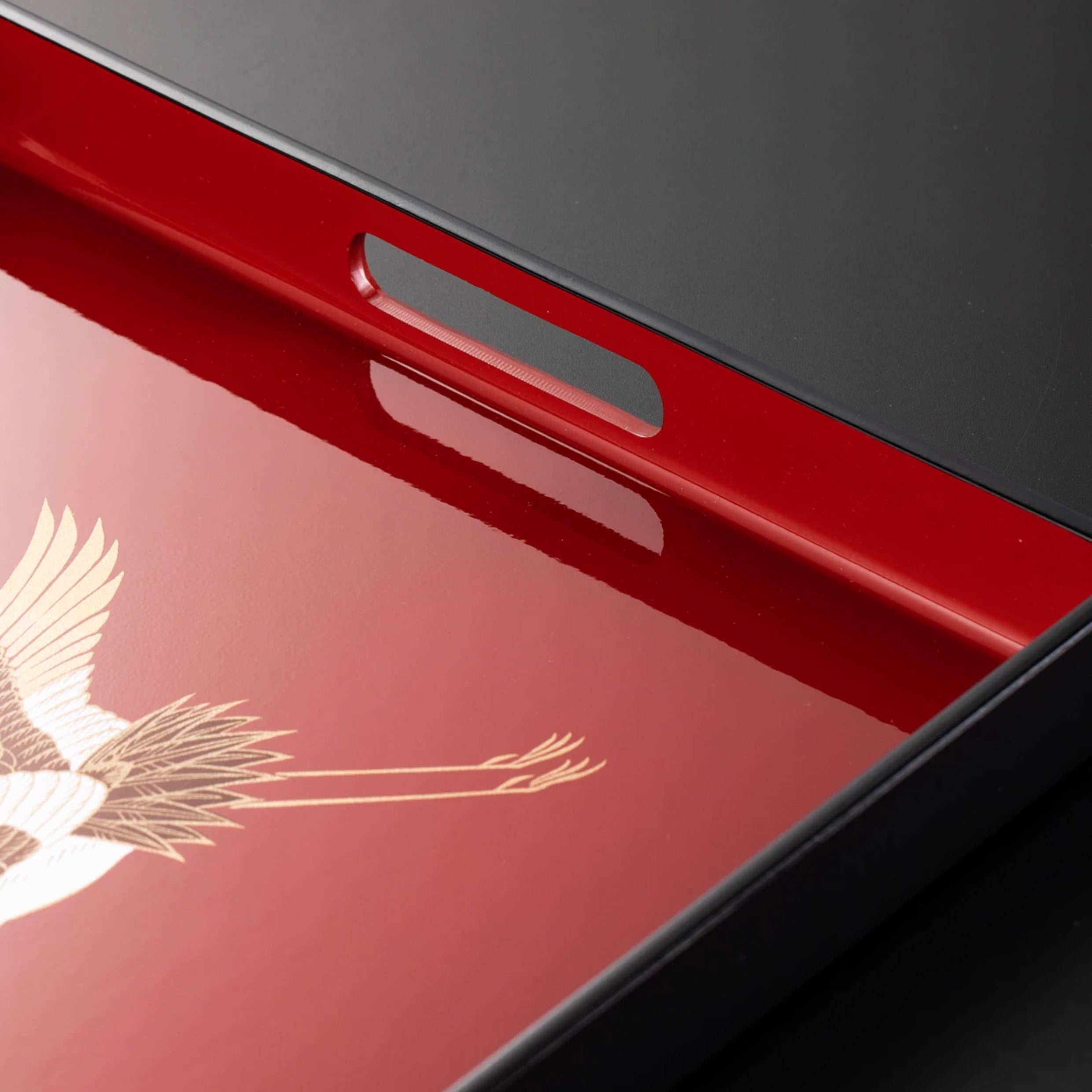 Yamanaka Shikki Handcrafted Gold Foil Crimson Crane Lacquer Tray