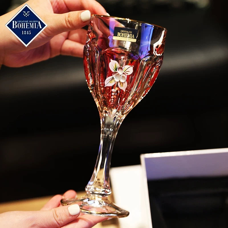 Bohemia Red Enamel Wine Glasses Decanter Gift Set