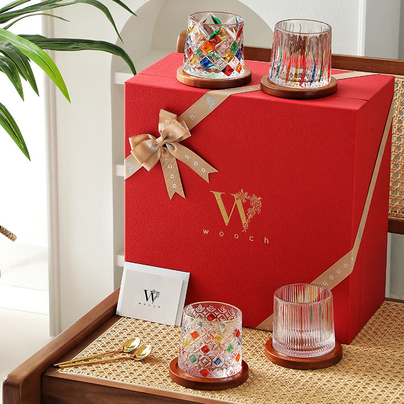 WOOCH Rotating Multi Color Stained Whisky Glass With Gift Box