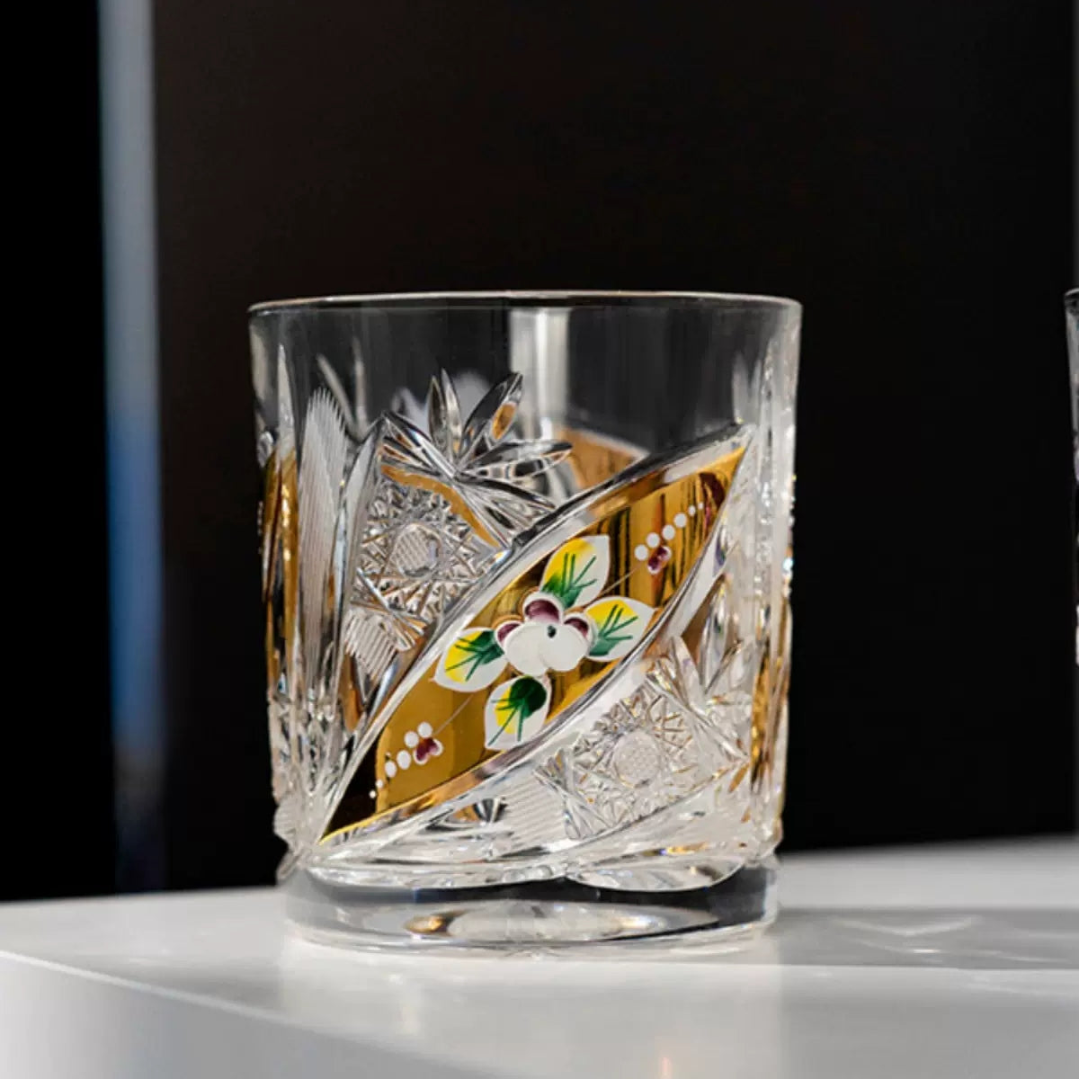 Bohemia Floral Enamel Crystal Whisky Glasses Gift Set Of Two
