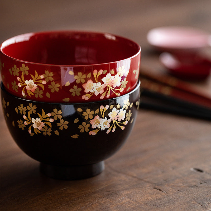 Yamanaka Shikki Sakura Couple Bowls with Chopsticks Set