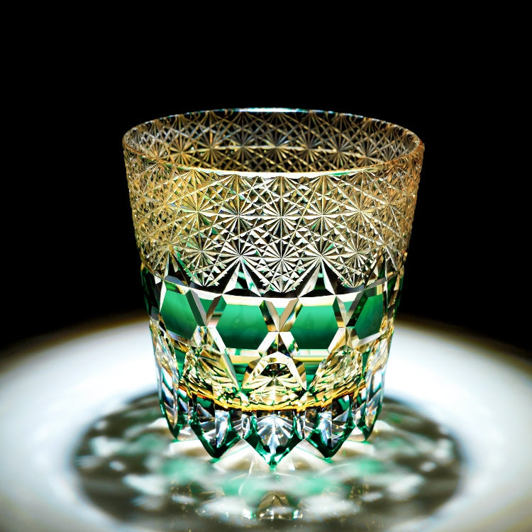 Edo Kiriko Handcrafted Emerald Fluorite Whiskey Glass GoGlassCup