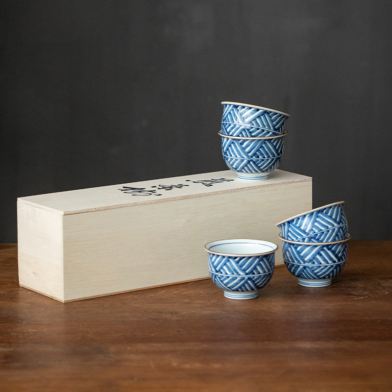 Hasami Ware Handcrafted Ruriei no Tori Tea Cup Set of Five