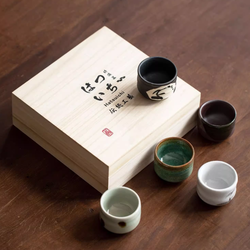 Hatsuichi Mino Ware Handcrafted No-no-Shuukaku Ceramic Tea Cups Set Of Five