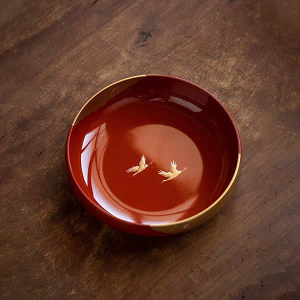 Yamanaka Shikki Circular Cranes Lacquer Resin Bowl