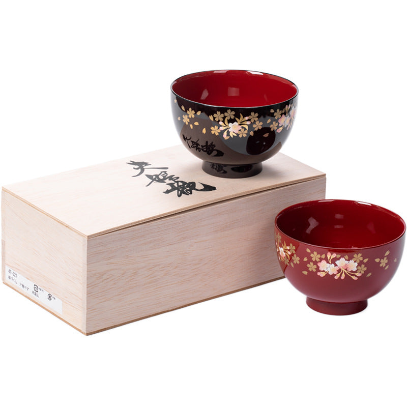 Yamanaka Shikki Sakura Couple Bowls with Chopsticks Set