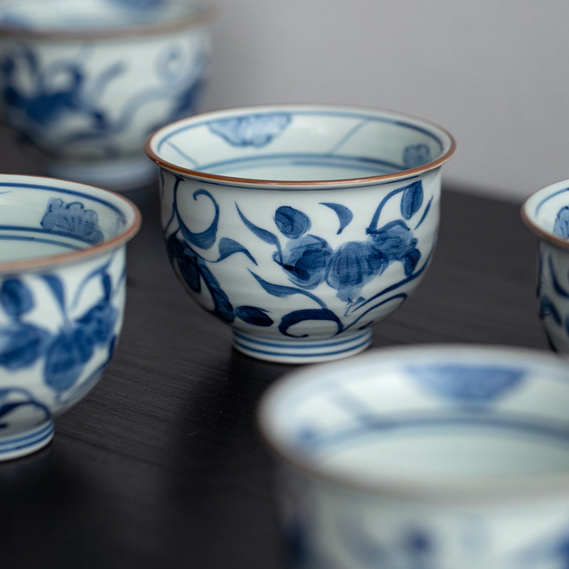 Hasami Ware Handcrafted Aizome Kusa-Hana Tea Cup Set of Five