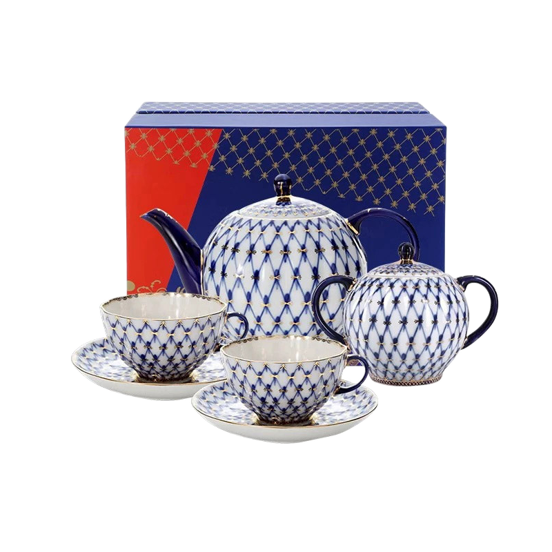LOMONOSOV Cobalt Blue Handcrafted Porcelain Tea Set