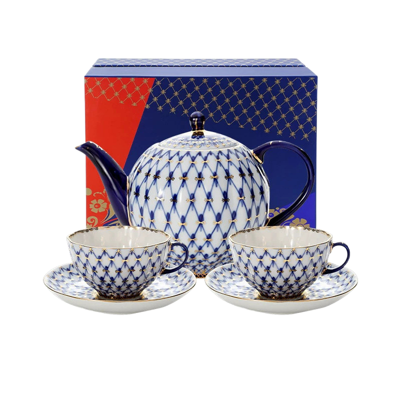 LOMONOSOV Cobalt Blue Handcrafted Porcelain Tea Set