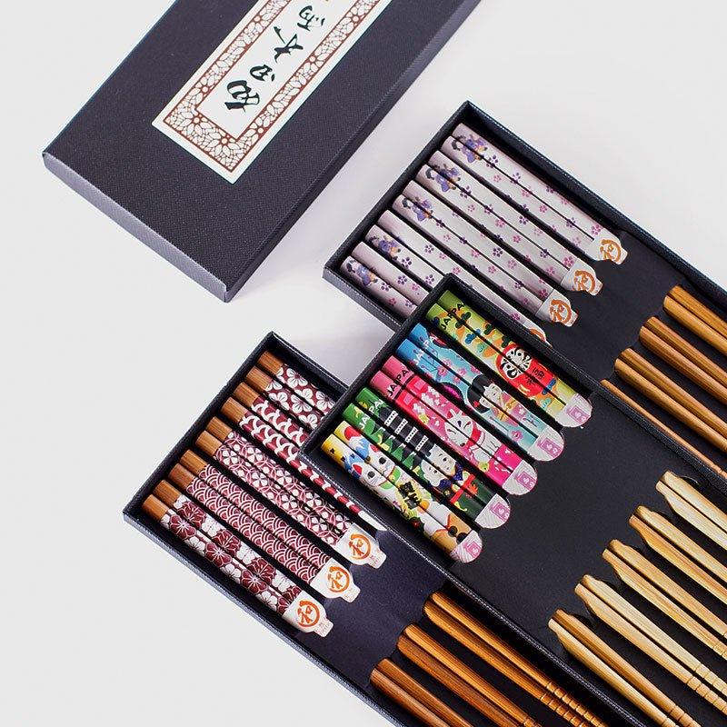 GoGlassCup Mutli-Themed Japanese Bamboo Chopsticks Sets Goglasscup