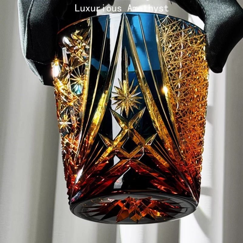 Handcrafted Edo Kiriko Gold-Rimmed Whiskey Glass