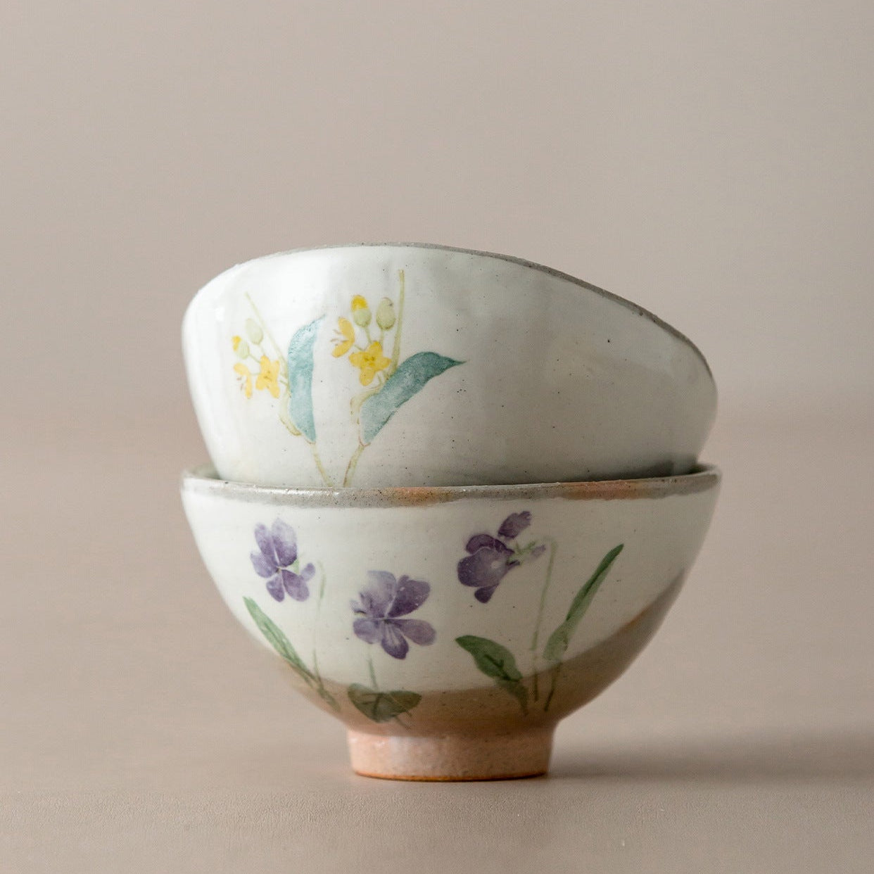 Japanese Handcrafted Mino Ware Rustic Style Bowls Set Of Five