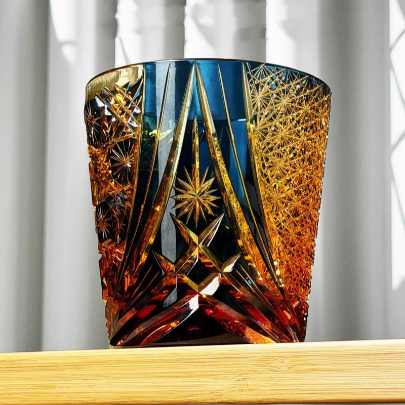 Handcrafted Edo Kiriko Gold-Rimmed Whiskey Glass