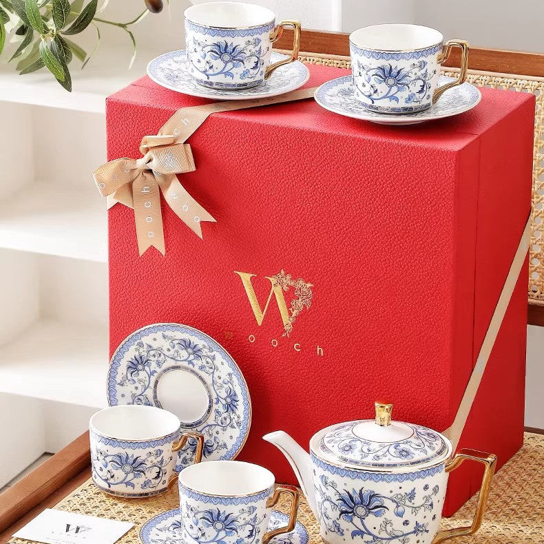 Blue Floral Harmony Ceramic Tea Cup Wedding Gift Sets