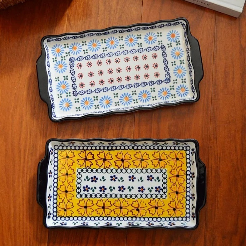 Korean Rectangular Hand-Painted Hot Pot Serving Dish