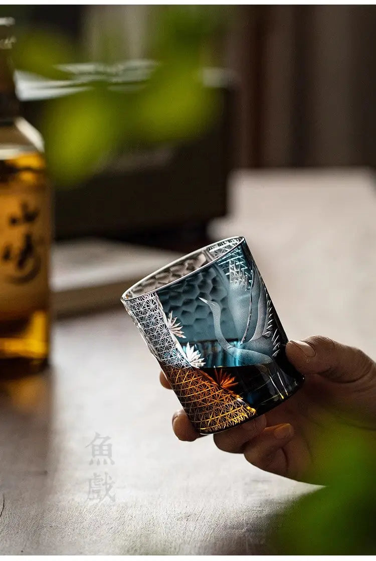 KAGAMI Edo Kiriko Whiskey Glass Crane