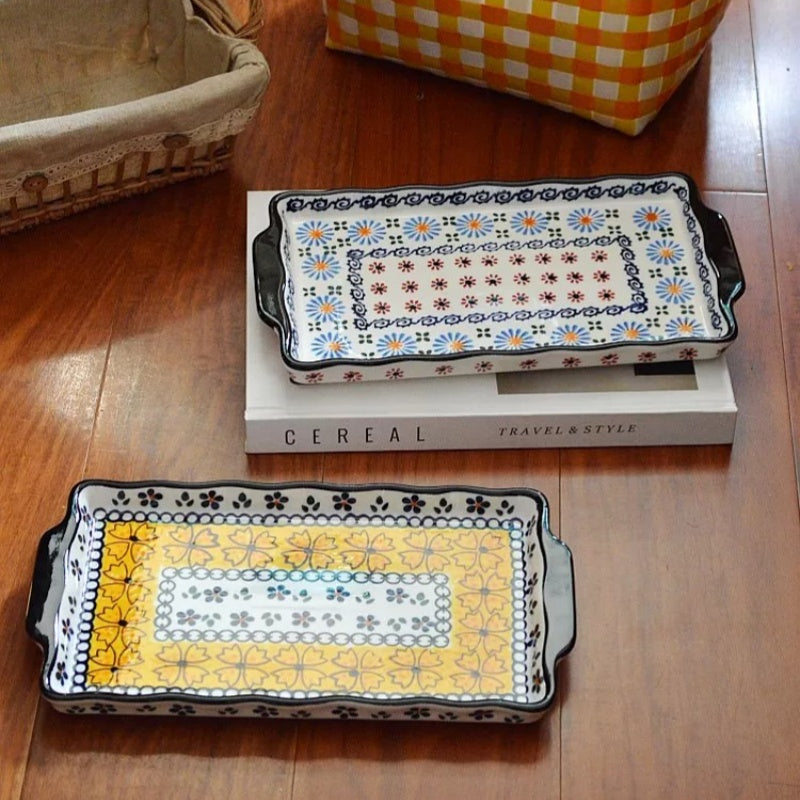 Korean Rectangular Hand-Painted Hot Pot Serving Dish