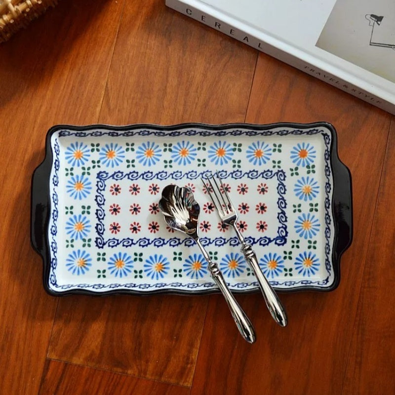 Korean Rectangular Hand-Painted Hot Pot Serving Dish