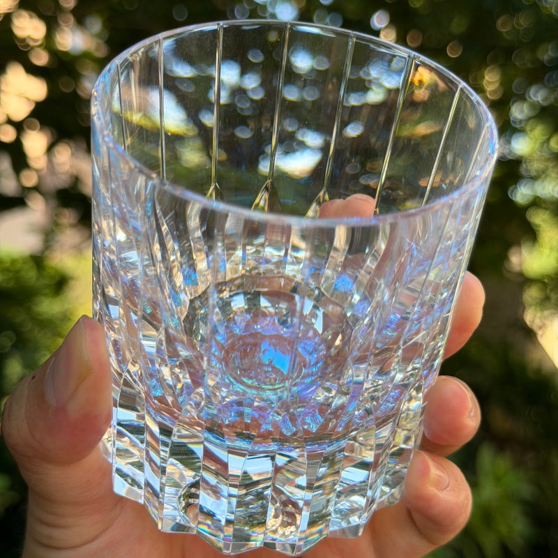 Edo Kiriko Handcrafted Crystal Royale Iridescent Whisky Glass with Wooden Box