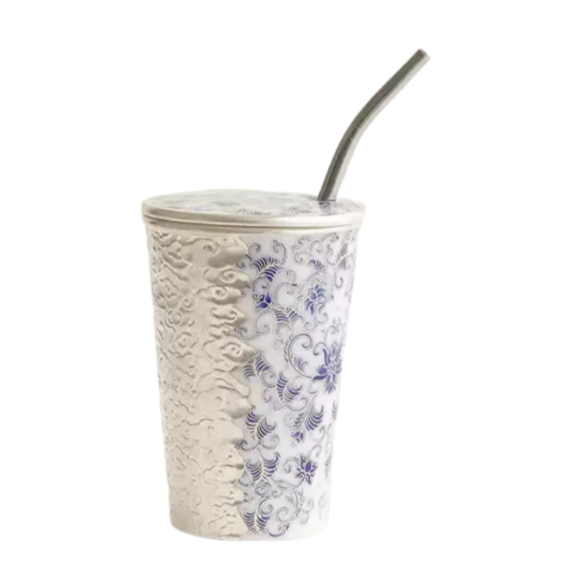 GOGLASSCUP Silver Gilt Blue and white Iced American Coffee Cup GoGlassCup