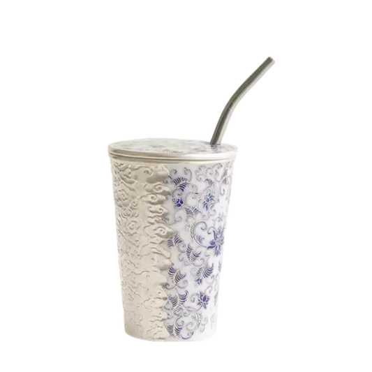 GOGLASSCUP Silver Gilt Blue and white Iced American Coffee Cup GoGlassCup