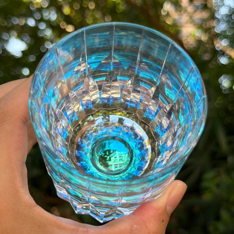 Edo Kiriko Handcrafted Crystal Royale Iridescent Whisky Glass with Wooden Box