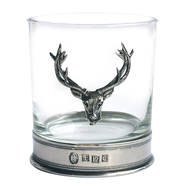 ENGLISH PEWTER Stag Single Whiskey Glass Tumbler - Goglasscup