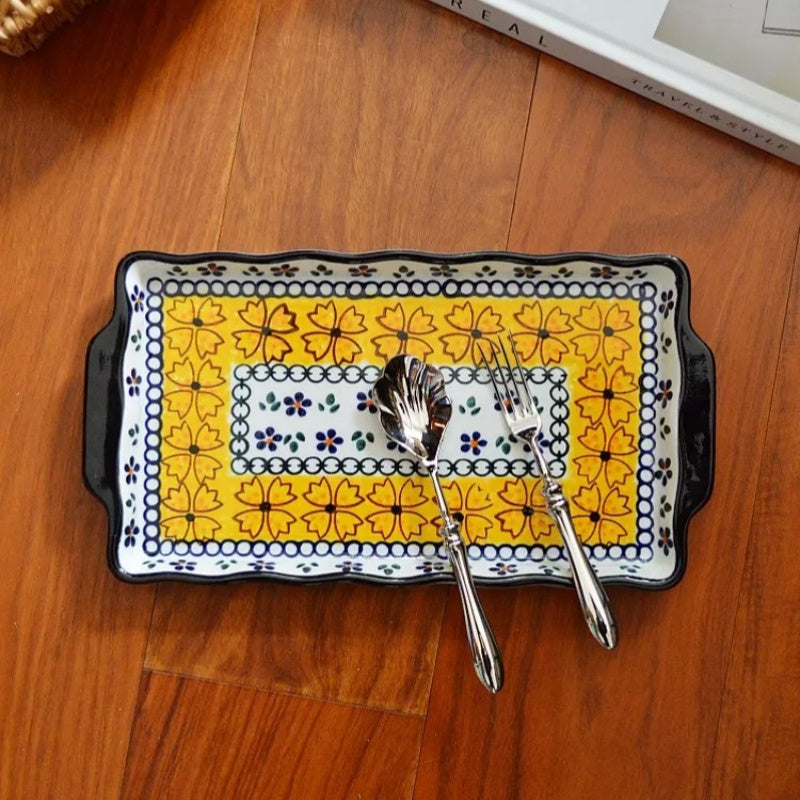 Korean Rectangular Hand-Painted Hot Pot Serving Dish