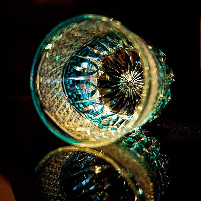 Golden Chrysanthemum Spray Edo Kiriko Whiskey Glass Goglasscup