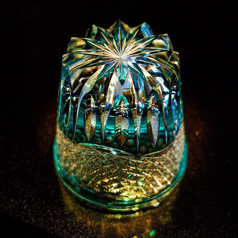 Golden Chrysanthemum Spray Edo Kiriko Whiskey Glass Goglasscup