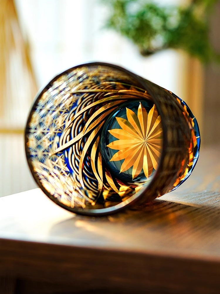 GOGLASSCUP Edo Kiriko Waves and Starry Sky Whiskey Glass GoGlassCup