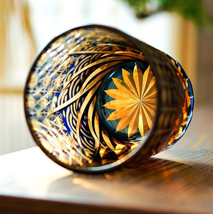GOGLASSCUP Edo Kiriko Waves and Starry Sky Whiskey Glass GoGlassCup