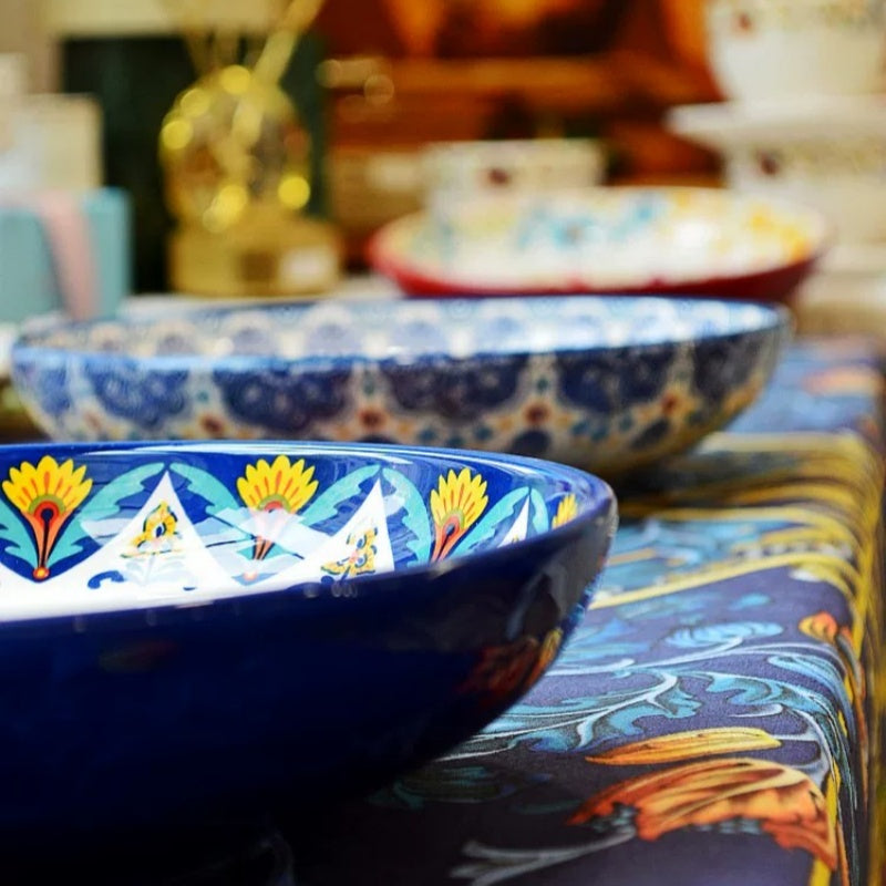 Bohemian Enamel Deep Plate - Underglaze Ceramic Salad & Dinner Plate