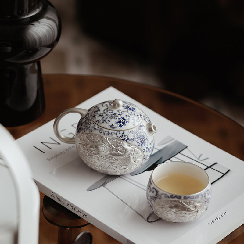 GOGLASSCUP Forbidden City Silver Gilt Lotus Pattern Tea Set GoGlassCup