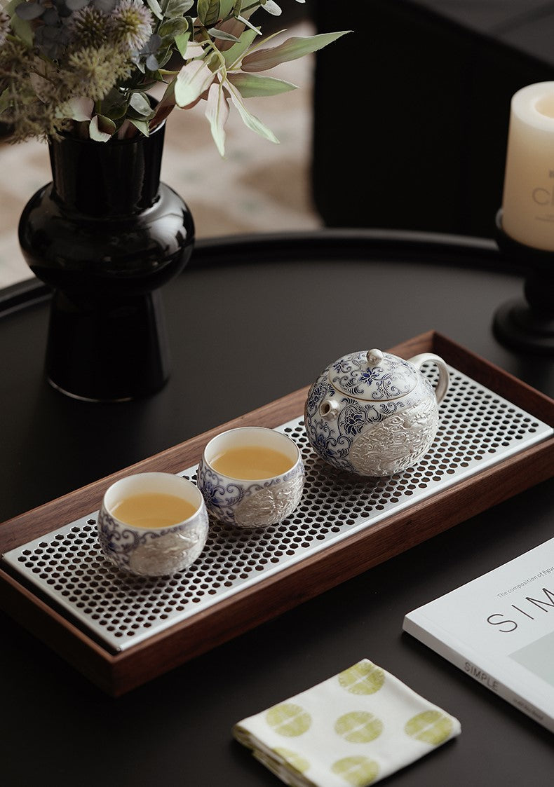 GOGLASSCUP Forbidden City Silver Gilt Lotus Pattern Tea Set GoGlassCup