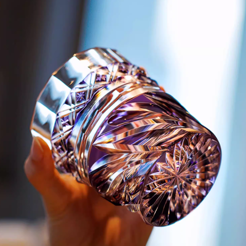 Edo Kiriko Handcrafted Aozora Kaze Whiskey Glass with Wooden Box