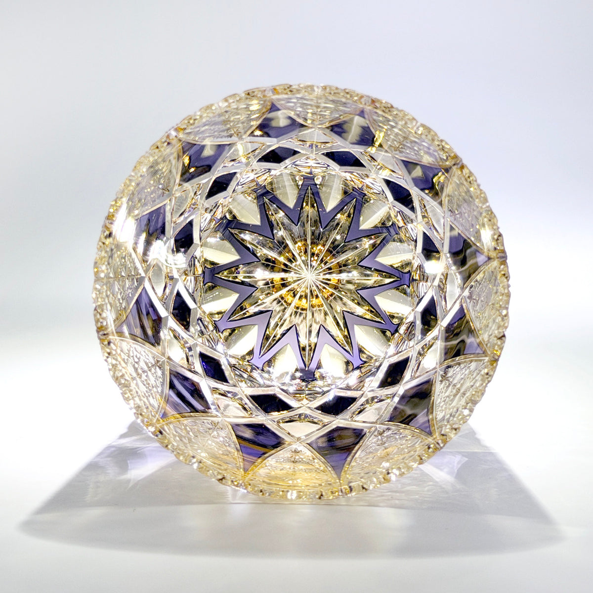 Edo Kiriko Purple Gold Diamond Rocks Glass — Hand-Cut Crystal Whiskey Tumbler