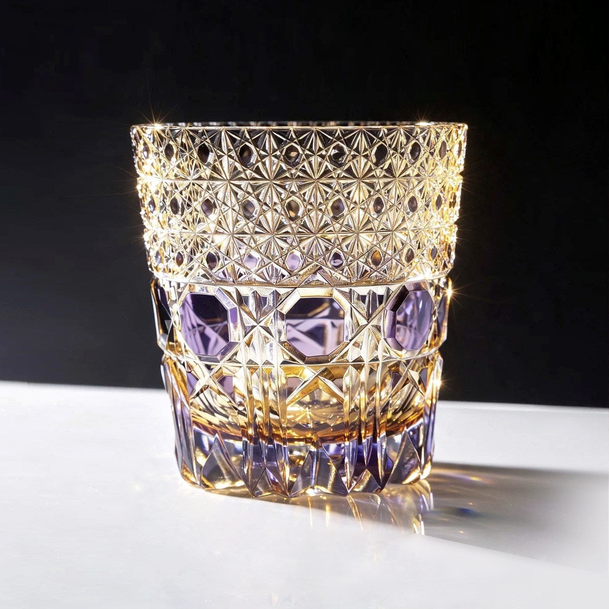 Edo Kiriko Nine Purple Fire Rocks Glass — Japanese Hand-Cut Crystal Tumbler
