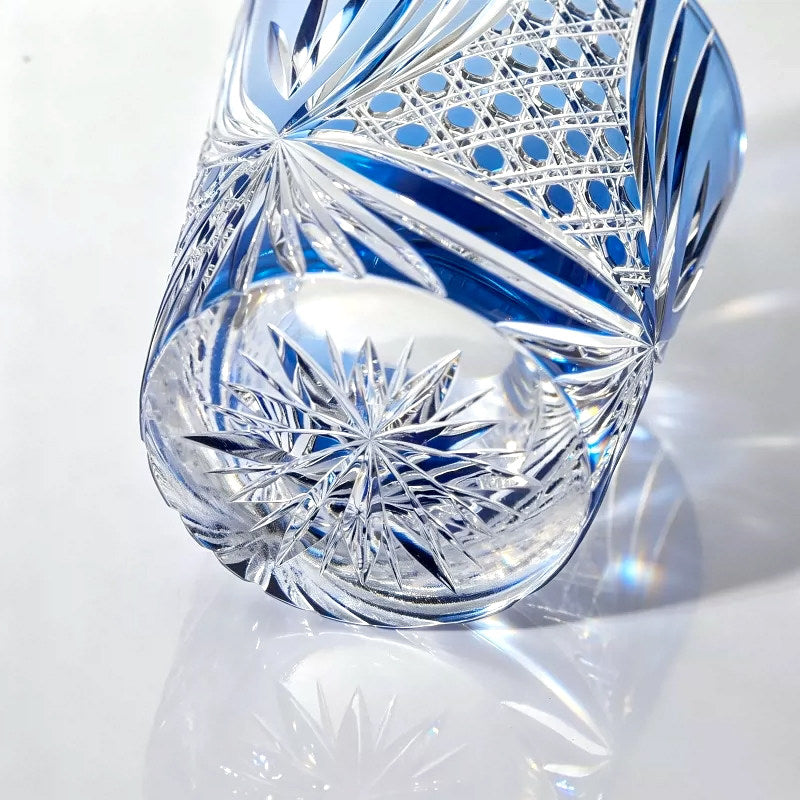 Edo Kiriko Master Blue Crystal Whiskey Glass — Hand-Cold Cut Tumbler