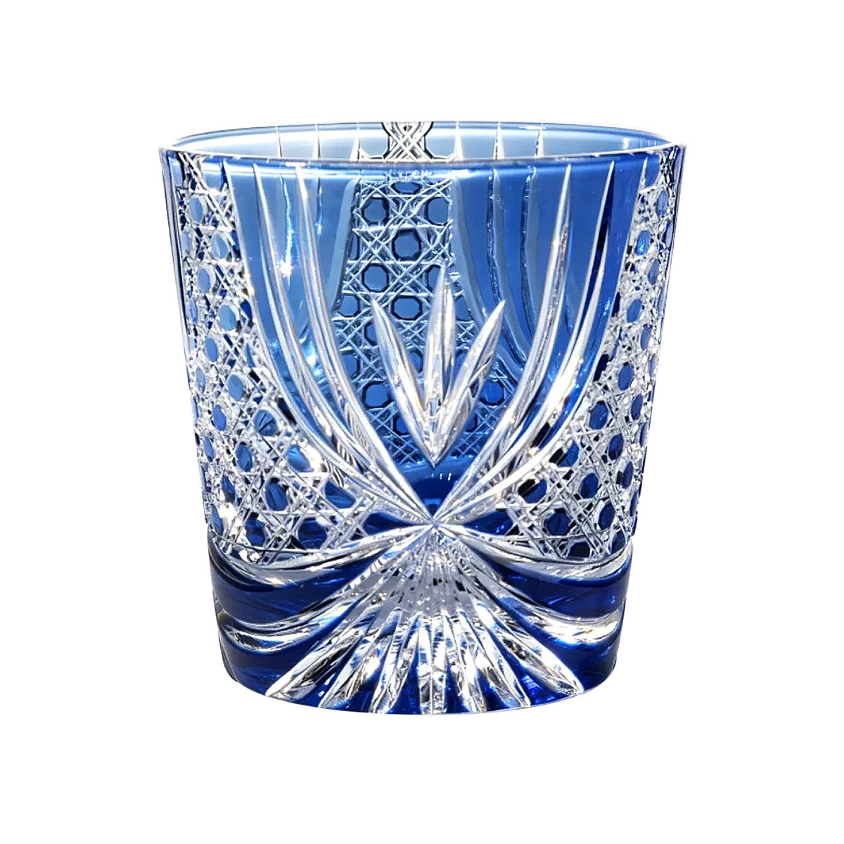 Edo Kiriko Master Blue Crystal Whiskey Glass — Hand-Cold Cut Tumbler