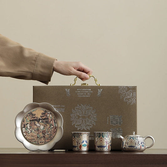 GoGlassCup Dunhuang Gold and Silver Inlay Tea Set GoGlassCup