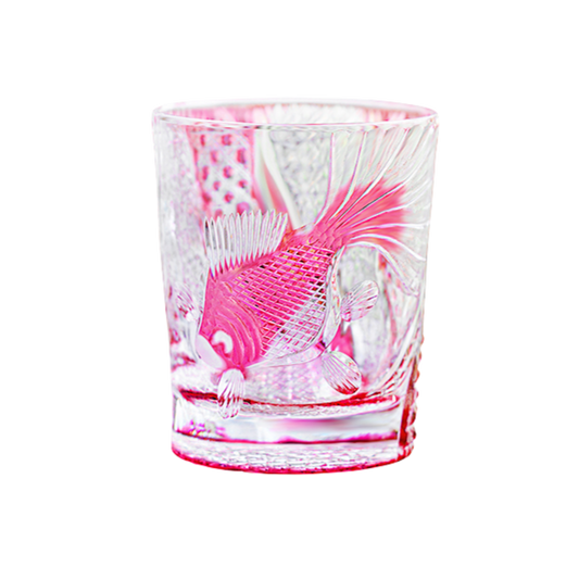 Hand-carved Red Goldfish Edo Kiriko Whiskey Glass