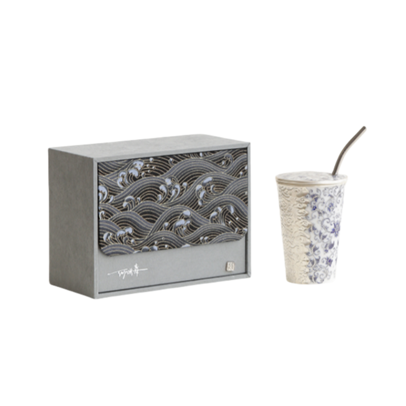 GOGLASSCUP Silver Gilt Blue and white Iced American Coffee Cup GoGlassCup